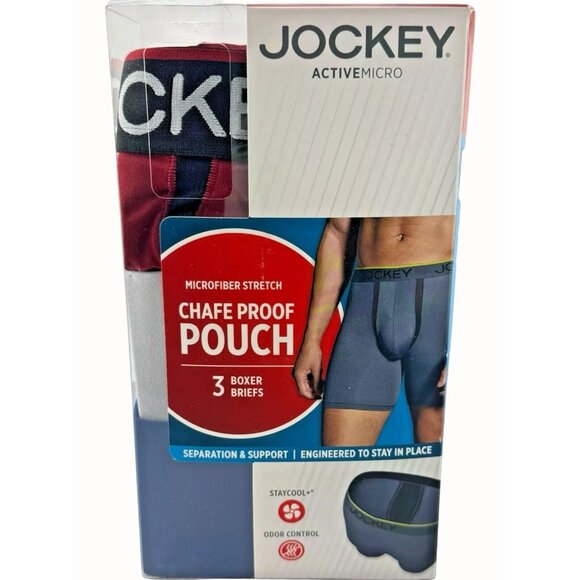 Jockey ActiveMicro Chafe Proof Pouch Boxer Briefs 3-Pack Microfiber NEW Large - Picture 1 of 9